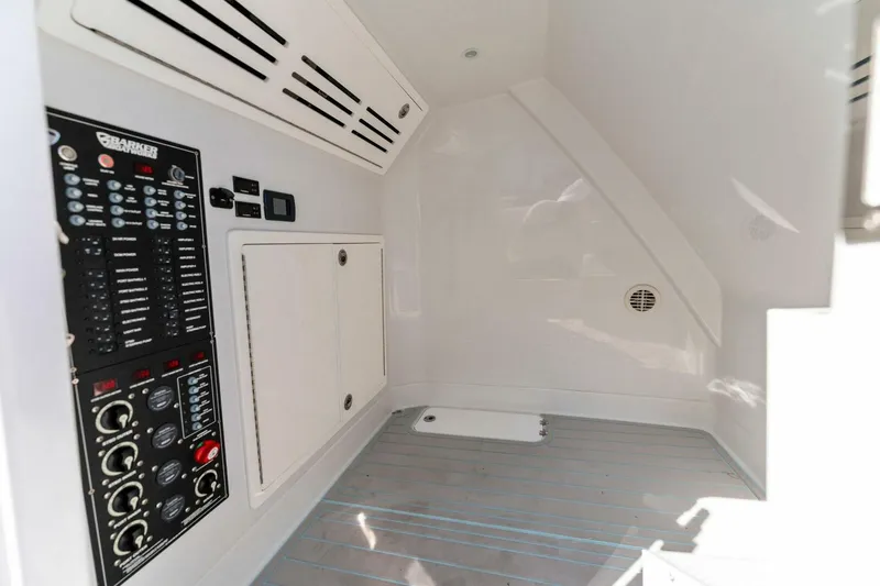  Yacht Photos Pics Interior control panel of 2023 Barker Boatworks 40 HPC, featuring modern electrical systems.