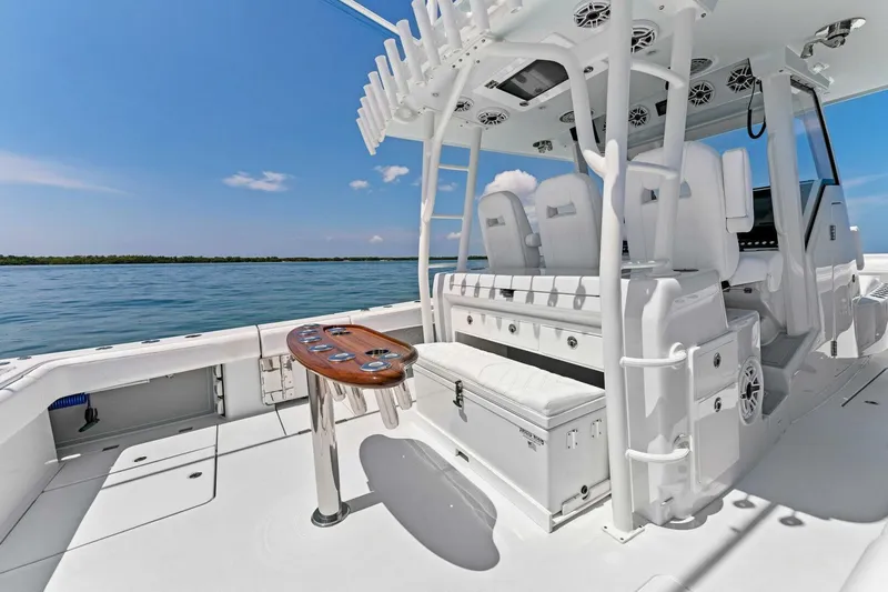  Yacht Photos Pics 2023 Barker Boatworks 40 HPC, spacious deck, luxury seating, ocean view.