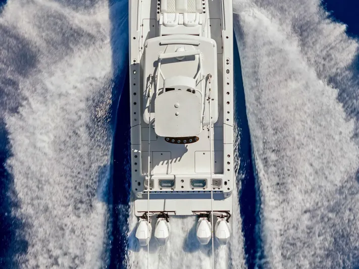  Yacht Photos Pics Top view of 2023 Barker Boatworks 40 HPC speeding on water.