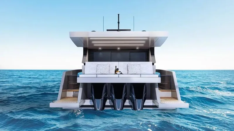  Yacht Photos Pics Luxury yacht Ladenstein L48 MIAMI 2026 on open sea, rear view.