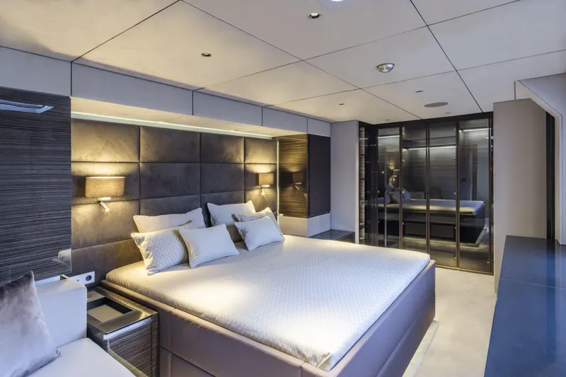 Naoma Yacht Photos Pics Luxurious bedroom interior on Sunreef 70 NAOMA yacht, 2022 model.