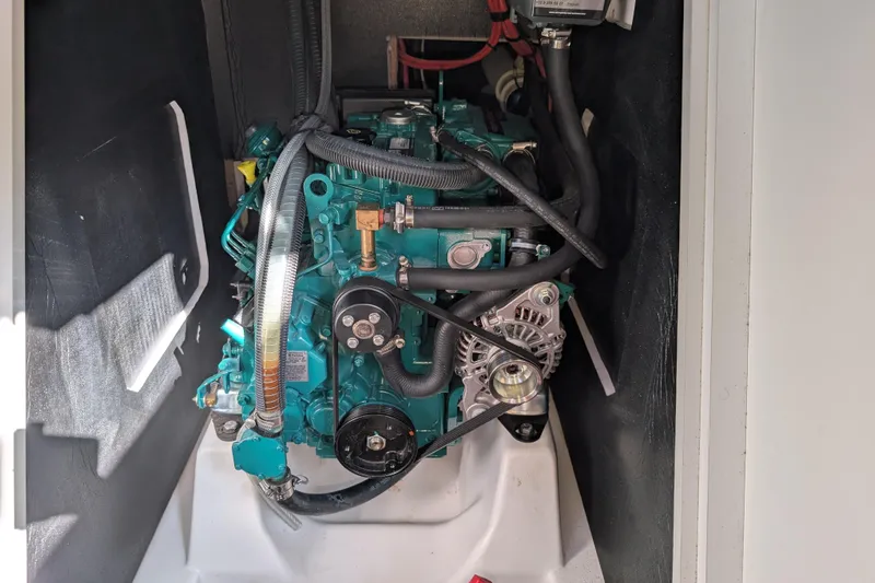 Blue Yonder Yacht Photos Pics Engine compartment of 2024 J Boats J/112E sailboat, showcasing detailed mechanical components.