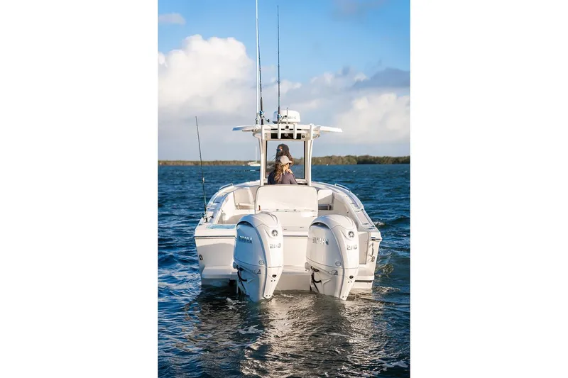  Yacht Photos Pics Manufacturer Provided Image: 2026 Parker 274 Fathom boat on water, featuring dual Yamaha outboard engines.