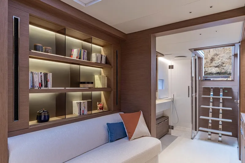  Yacht Photos Pics Manufacturer Provided Image: Luxurious interior of 2026 Lagoon SIXTY 7 yacht with modern design and cozy seating area.