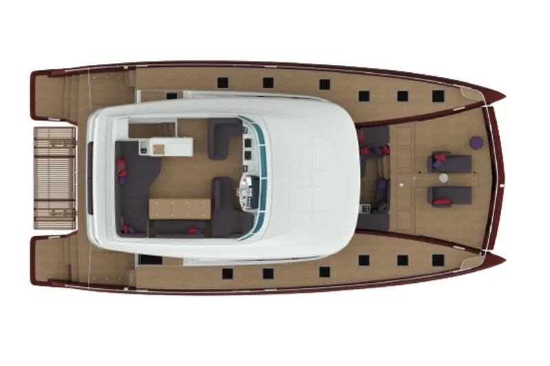  Yacht Photos Pics Manufacturer Provided Image: Top view of 2026 Lagoon SIXTY 7 yacht layout, featuring spacious deck and seating areas.