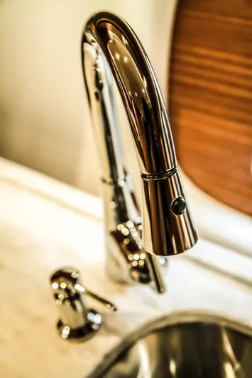 Gazelle Yacht Photos Pics Close-up of a sleek chrome faucet on a 2014 Zeelander Z44 yacht.