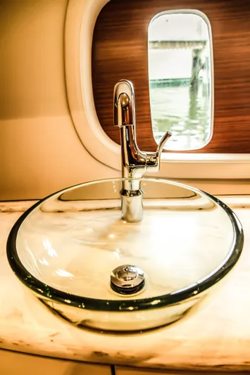 Gazelle Yacht Photos Pics Luxurious glass sink and faucet on 2014 Zeelander Z44 yacht.