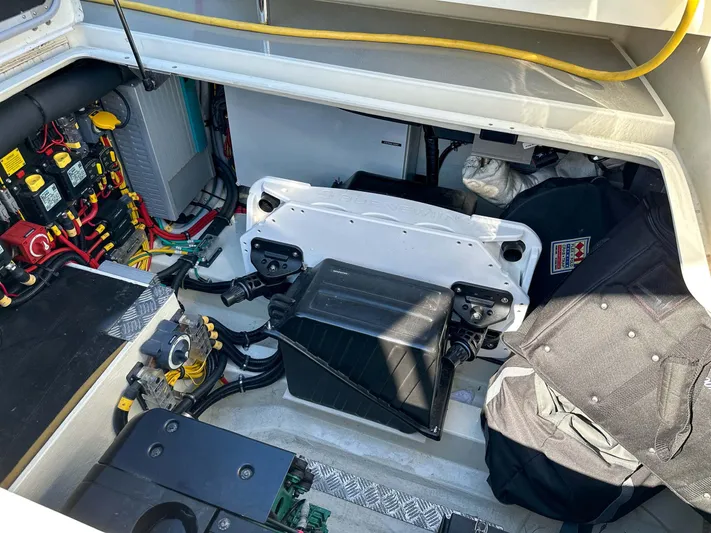  Yacht Photos Pics 2019 Targa 32 engine compartment with wiring and components visible.