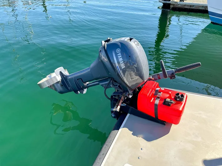  Yacht Photos Pics Yamaha outboard motor on dock, adjacent to Targa 32 boat, 2019 model.