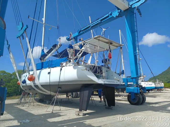 Atanahoue Yacht Photos Pics Sailboat "Paladin 60" in dry dock, Carriacou, December 2022, under maintenance.