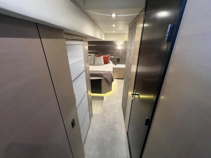 Mon Cheri Yacht Photos Pics Luxurious interior of 2018 Cruisers Yachts 54 Cantius, featuring modern bedroom design.