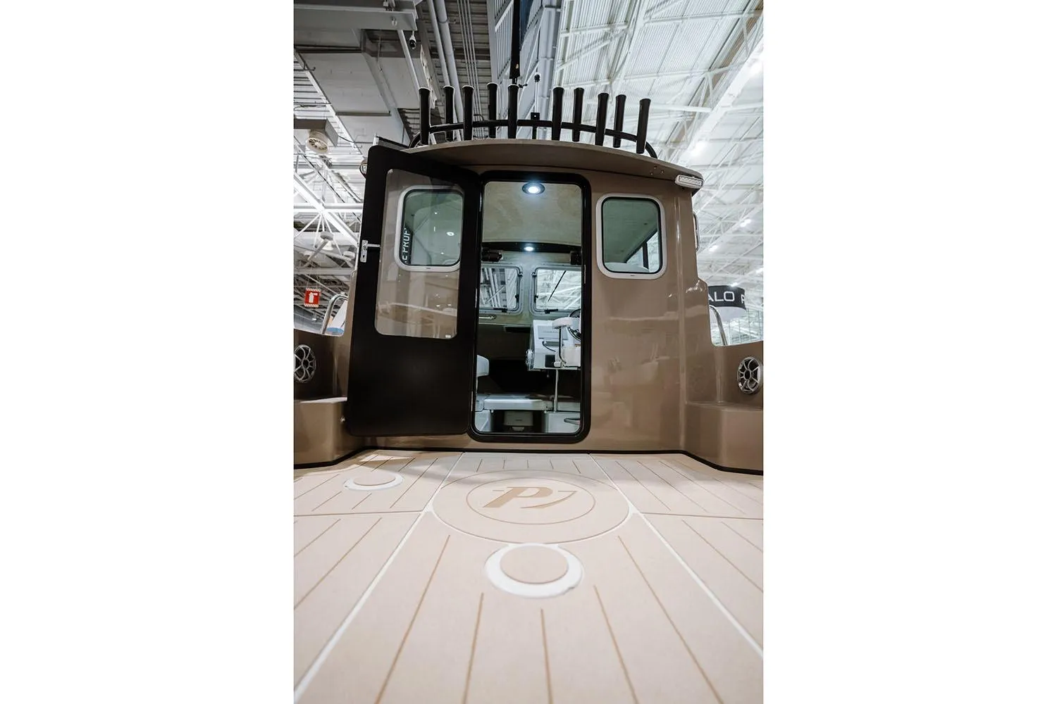 Manufacturer Provided Image: Parker 217 Explorer 2026 boat interior with open door, showcasing modern design.