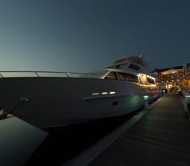 Sterling V Yacht Photos Pics Luxury Hargrave 93' yacht docked at night, 2007 model.