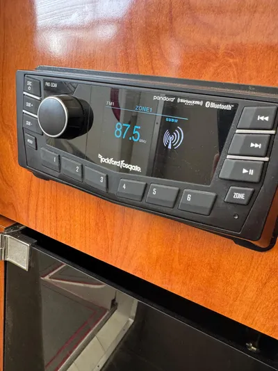  Yacht Photos Pics Rockford Fosgate stereo system in 2008 Fountain 38 Lightning boat interior.