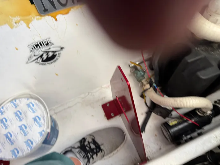  Yacht Photos Pics Interior view of a 2008 Fountain 38 Lightning boat with visible wiring and components.