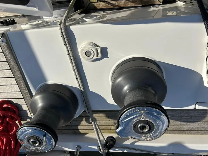  Yacht Photos Pics Winches on 2022 Hanse 510 yacht deck with ropes and fittings.