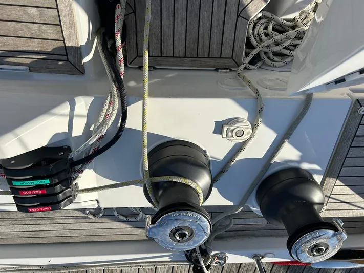  Yacht Photos Pics Sailing yacht deck with winches and ropes, Hanse 510, 2022 model.