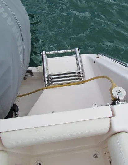  Yacht Photos Pics 2014 Grady-White Freedom 375 boat ladder and deck detail.