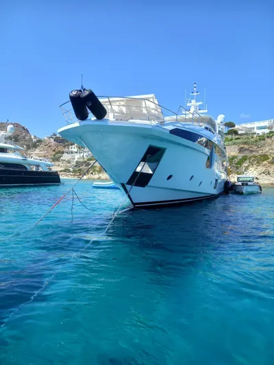 Miss M Yacht Photos Pics Luxury Azimut Grande 35 Metri yacht anchored in clear blue waters, 2020 model.