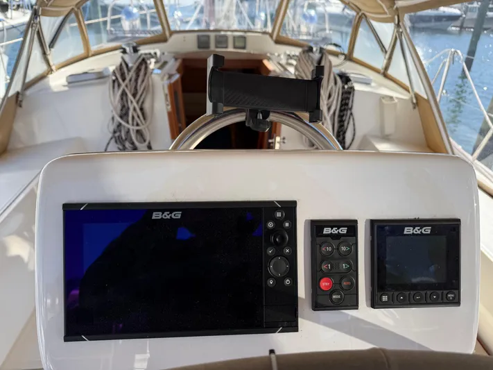 Aevitas Yacht Photos Pics Helm of 2011 Outbound 46 yacht with B&G navigation equipment.