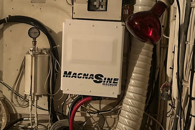Apple 1 Yacht Photos Pics MagnaSine inverter in 1974 Hatteras 58 Yachtfish engine room.