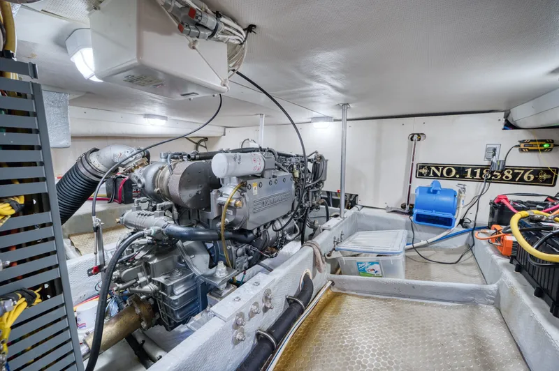 Oasis Yacht Photos Pics Engine room of a 2006 Mainship 34 Trawler with Yanmar engine.