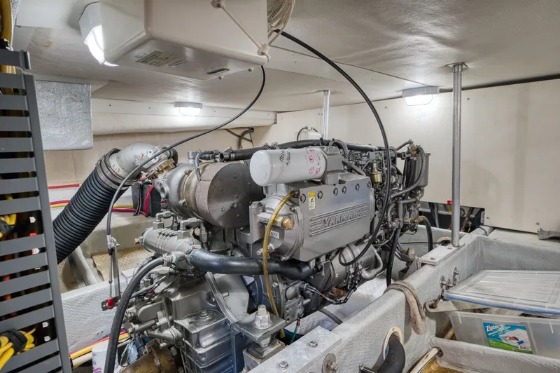 Oasis Yacht Photos Pics Engine room of 2006 Mainship 34 Trawler with Yanmar engine.