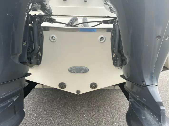  Yacht Photos Pics 2012 Pursuit OS 315 Offshore boat stern with dual outboard motors.