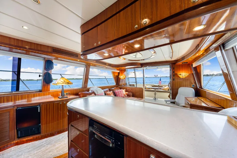 Gypsy Spirit Yacht Photos Pics Luxurious interior of 2007 Hampton 558 Pilothouse yacht with panoramic ocean views.