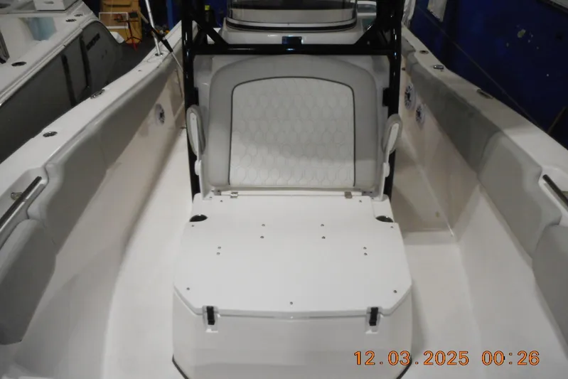  Yacht Photos Pics 2023 Sea Fox 288 Commander boat interior with seating and storage.