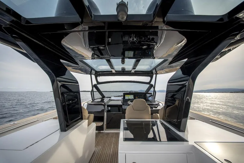  Yacht Photos Pics 2024 Pardo Yachts P50 interior with sleek design and panoramic ocean view.