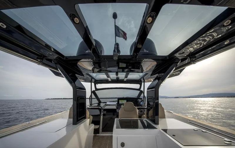  Yacht Photos Pics 2024 Pardo Yachts P50 cockpit with sleek design and panoramic ocean view.