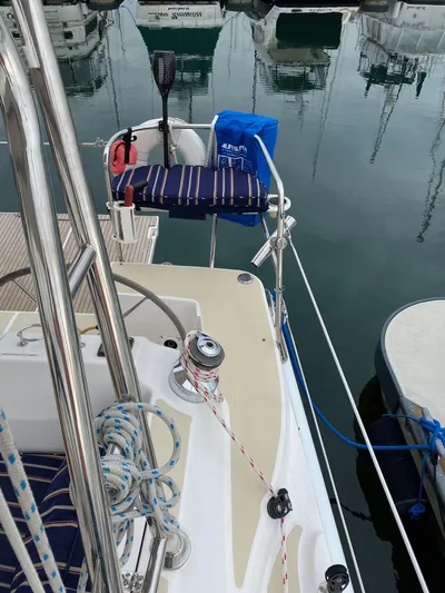 Nymph Yacht Photos Pics 2014 Marlow Hunter 40 sailboat docked, featuring deck details and mooring lines.