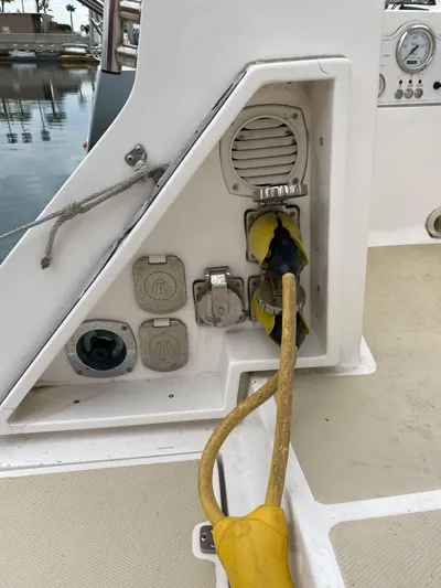 Nymph Yacht Photos Pics 2014 Marlow Hunter 40 sailboat deck with power connections and equipment.
