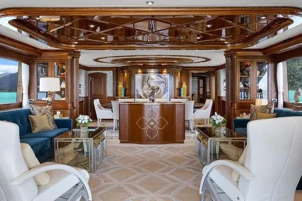 Batavia Yacht Photos Pics Luxurious interior of 2003 Richmond Yachts 135 Motor Yacht with elegant wood finishes.