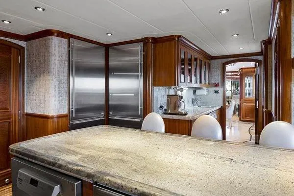 Batavia Yacht Photos Pics Luxurious kitchen interior of 2003 Richmond Yachts 135 Motor Yacht with modern appliances.