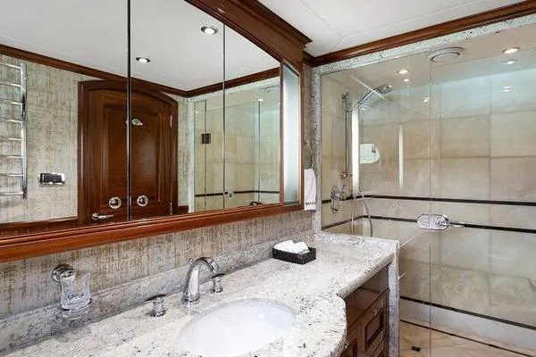 Batavia Yacht Photos Pics Luxurious bathroom in 2003 Richmond Yachts 135 Motor Yacht with elegant fixtures and spacious shower.