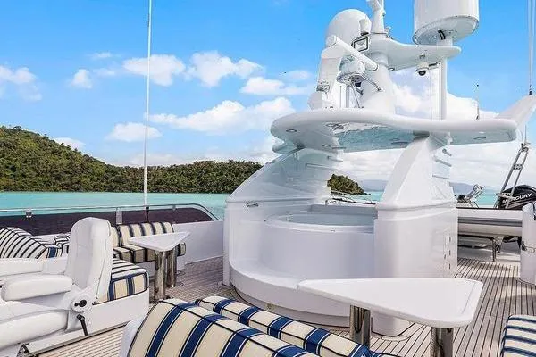 Batavia Yacht Photos Pics Luxurious Richmond Yachts 135 Motor Yacht 2003 with elegant deck seating and scenic ocean view.