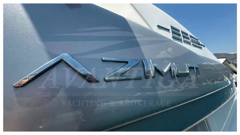  Yacht Photos Pics 2009 Azimut 68S yacht logo on sleek metallic surface.