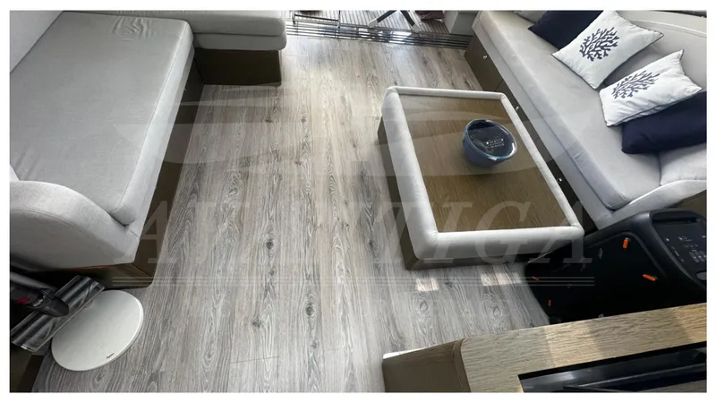  Yacht Photos Pics Interior of a 2009 Azimut 68S yacht with modern seating and decor.