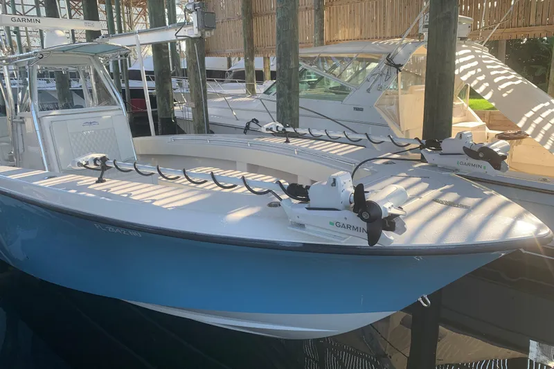  Yacht Photos Pics 2008 Invincible 36 CC boat with Garmin equipment docked in marina.