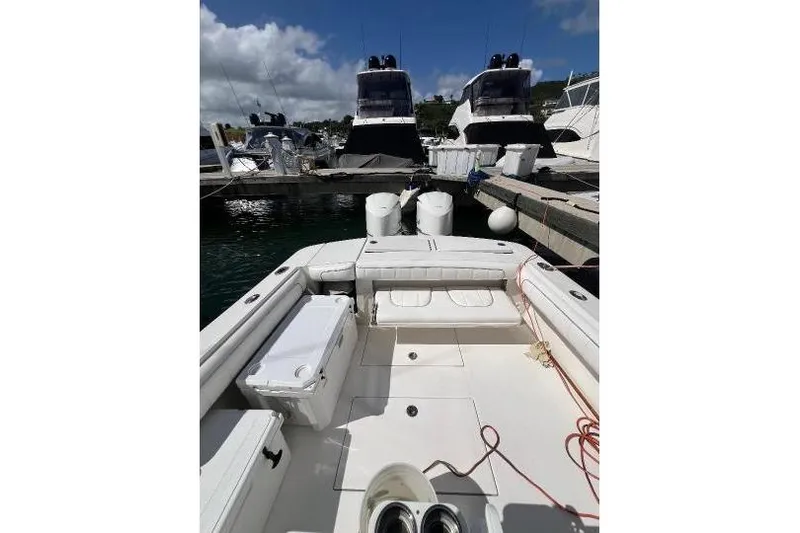 No Name Yacht Photos Pics 2016 Regulator 34 Center Console boat docked at marina, clear sky background.