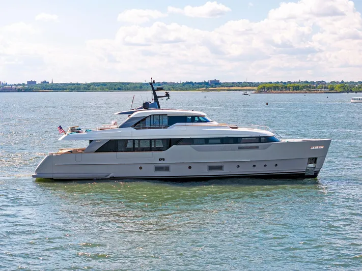 Don't Tell Mom Yacht Photos Pics Sanlorenzo SD96 2021 yacht cruising on a sunny day in open waters.