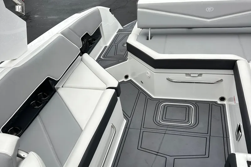  Yacht Photos Pics 2022 Cobalt R8 Surf boat interior with sleek seating and modern design.