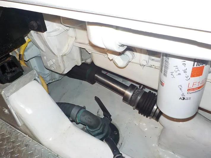 " Sarah Jane " Yacht Photos Pics Engine room of 2006 Tiara Yachts 4400 Sovran with filter and hoses.