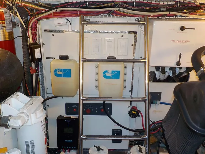 " Sarah Jane " Yacht Photos Pics Engine room of 2006 Tiara Yachts 4400 Sovran with technical components.