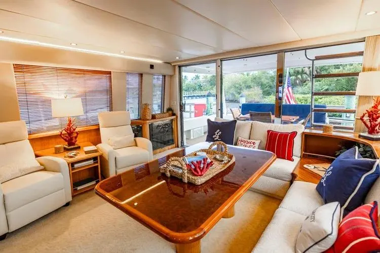  Yacht Photos Pics Luxurious interior of 2000 Pacific Mariner 65 Motoryacht with elegant seating and decor.