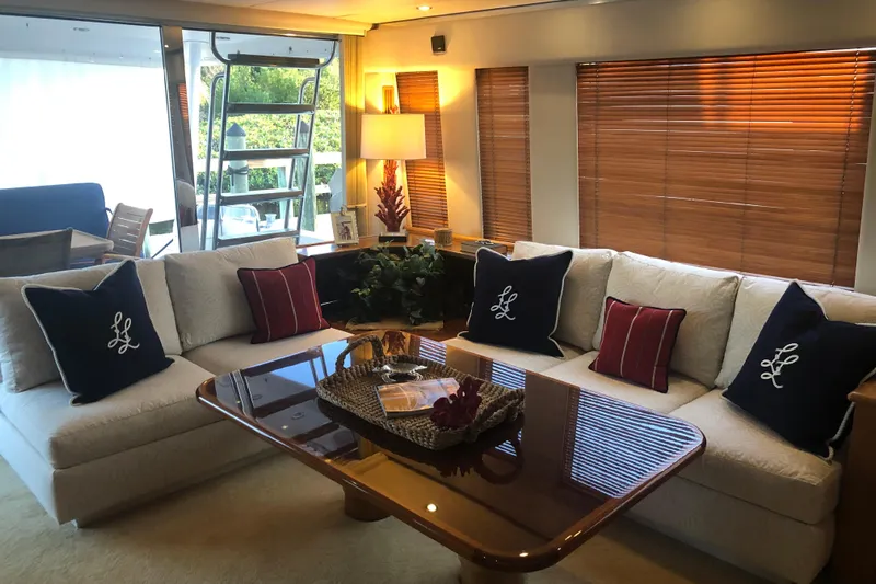  Yacht Photos Pics Luxurious interior of 2000 Pacific Mariner 65 Motoryacht with elegant seating and decor.