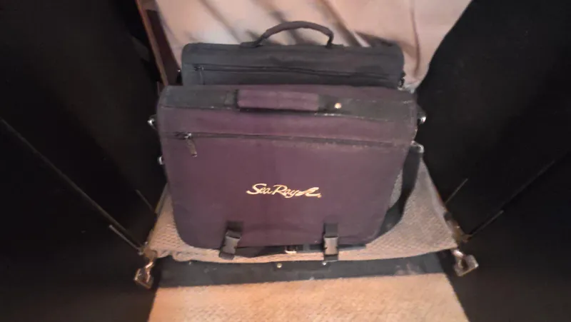 Livin' The Dream Yacht Photos Pics Carrying case with Sea Ray logo, likely for 2001 Sea Ray 450 Express Bridge.