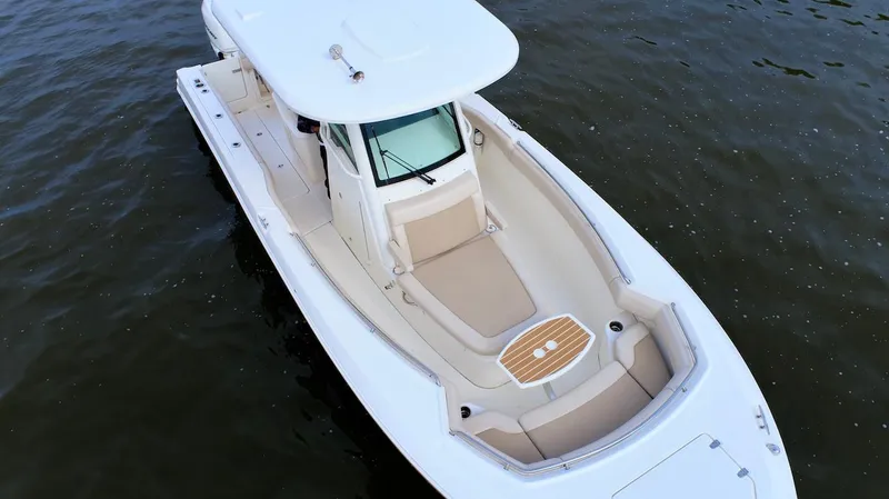 Best Opportunity Yacht Photos Pics 2017 Boston Whaler 280 Outrage boat on water, aerial view.
